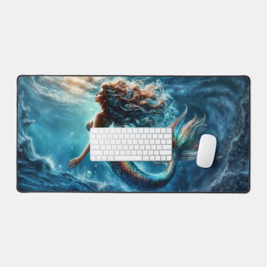 Graceful mythische Seefahrer-Meerjungfrau-Szene Schreibtischunterlage (Tastatur & Maus)