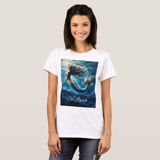Graceful mythische Seefahrer-Meerjungfrau-Szene T-Shirt (Vorne ganz)