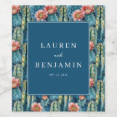 Graceful Navy Cactus Pattern Weinetikett (Einzelnes Label)