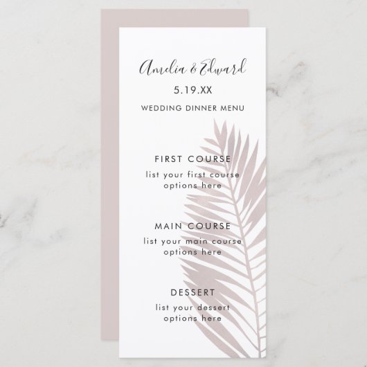 Graceful Palms Wedding Menu Card Menükarte (Vorne/Hinten)
