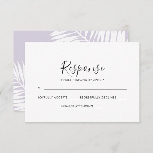Graceful Palms Wedding Rsvp Card in Violet (Vorne/Hinten)