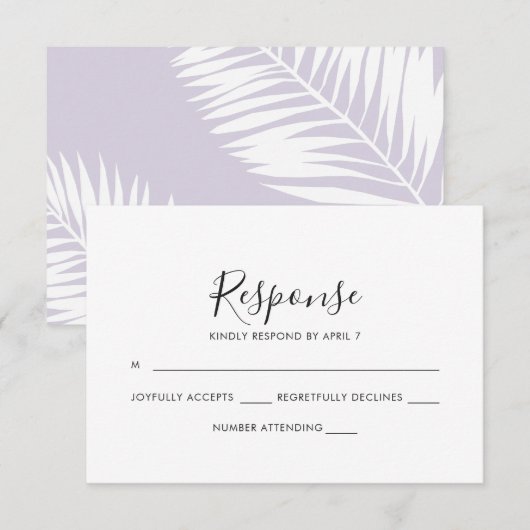 Graceful Palms Wedding Rsvp Card in Violet Karte (Vorne/Hinten)
