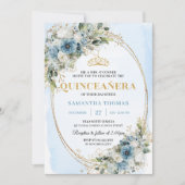 Graceful Pastel Blue Gold Eucalyptus 15th Birthday Einladung (Vorderseite)