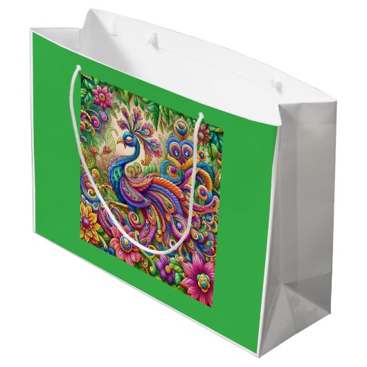 "Graceful Peacock-getarnte Geschenktasche Große Geschenktüte (Rückseite Schrägansicht)