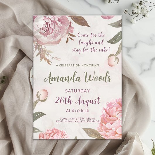 Graceful Peony Elegance Geburtstagsfeier Einladung