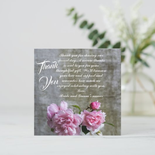 Graceful Peony Flat Danke Karte (Stehend Vorderseite)