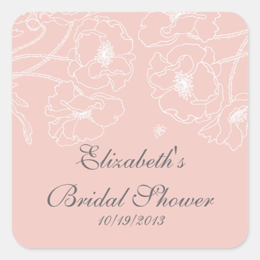 Graceful Pink Poppy Floral Brautparty Square Quadratischer Aufkleber (Vorderseite)