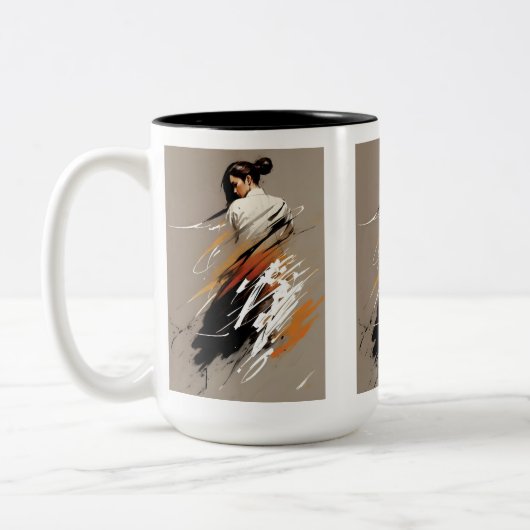 Graceful Power, Female Karate Athlete, Minimalisti Zweifarbige Tasse (Links)
