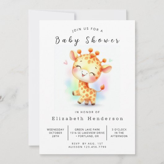 Graceful Printable Giraffe Baby Dusche Einladung (Vorderseite)