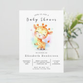 Graceful Printable Giraffe Baby Dusche Einladung (Stehend Vorderseite)