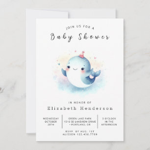 Graceful Printable Whale Baby Dusche Einladung