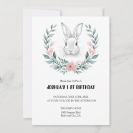 Graceful Rabbit in einem blumigen Kranz Einladung