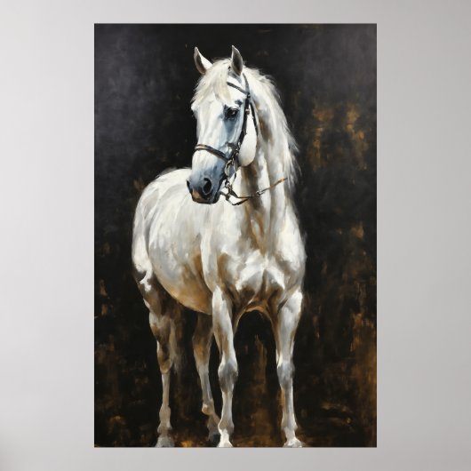 Graceful Radiation: Elegantes Weißes Pferd Poster (Vorne)