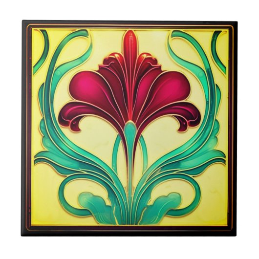 Graceful Red Blume Art Deco Keramik Tile Fliese (Vorderseite)