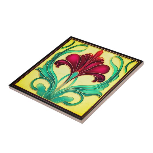 Graceful Red Blume Art Deco Keramik Tile Fliese (Seite)