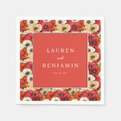 Graceful Red Floral Border Serviette (Vorderseite)