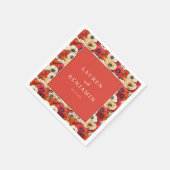 Graceful Red Floral Border Serviette (Ecke)
