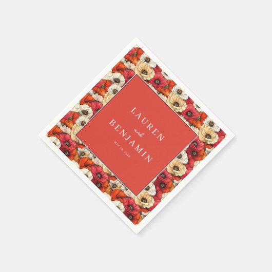 Graceful Red Floral Border Serviette (Ecke)