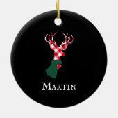 Graceful Reindeer Red Karierter Personalisierter N Keramik Ornament (Hinten)