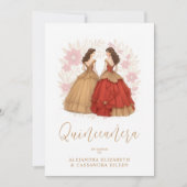 Graceful Romantic Spanish Quinceañera Twins  Einladung (Vorderseite)
