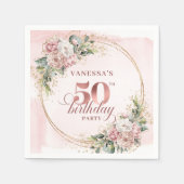 Graceful Rose Gold Blush Flowers 50th Birthday Serviette (Vorderseite)