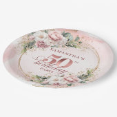 Graceful Rose Gold Eucalyptus 50th Birthday Floral Pappteller (Schrägansicht)