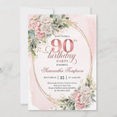 Graceful Rose Gold Eucalyptus 90th Birthday Invite Einladung (Vorderseite)