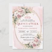 Graceful Rose Gold Floral Greenery Quinceanera Einladung (Vorderseite)