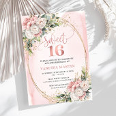 Graceful Rose Gold Floral Greenery Sweet Sixteen Einladung