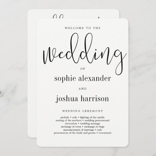 Graceful Script Wedding Zeremony Programm Black (Vorne/Hinten)