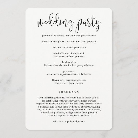 Graceful Script Wedding Zeremony Programm Black (Rückseite)