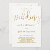 Graceful Script Wedding Zeremony Programm Gold (Vorne/Hinten)