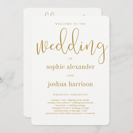 Graceful Script Wedding Zeremony Programm Gold (Vorne/Hinten)