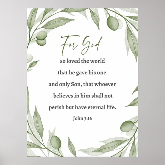 Graceful Scripture Art - John 3 16 Olive Branch Poster (Vorne)