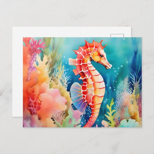 Graceful Seepferd in lebhaften Wasserfarbenschicht Postkarte (Vorne/Hinten)