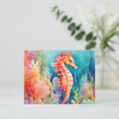 Graceful Seepferd in lebhaften Wasserfarbenschicht Postkarte (Stehend Vorderseite)