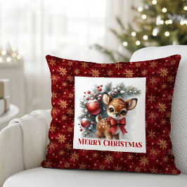 Graceful snowy forest baby deer kids room decor  kissen