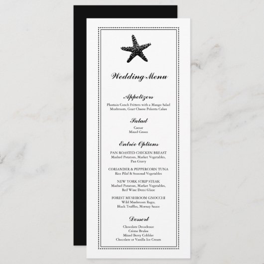 Graceful Starfish Classic Black | Hochzeitsmenü Menükarte (Vorne/Hinten)