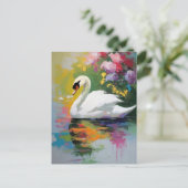 Graceful Swan Amidst Lebendige Blüten Postkarte (Stehend Vorderseite)