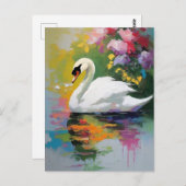 Graceful Swan Amidst Lebendige Blüten Postkarte (Vorne/Hinten)
