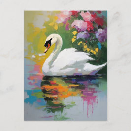 Graceful Swan Amidst Lebendige Blüten Postkarte