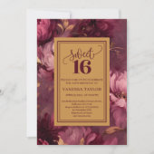 Graceful Sweet 16 Merlot Blush Gold Invitation Einladung (Vorderseite)