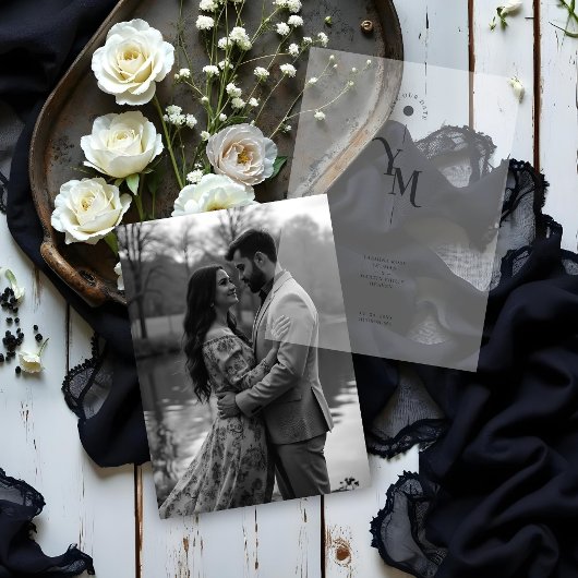 Graceful Vellum Transparency Elegant Black & White Pergament Einladungen