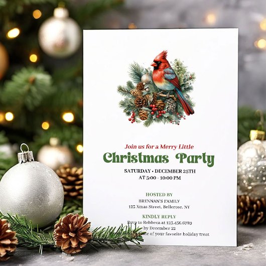 Graceful Victorian Christmas Red Bird Invitation Einladung