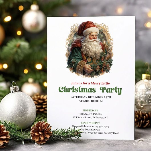 Graceful Victorian Santa Christmas party invite Einladung