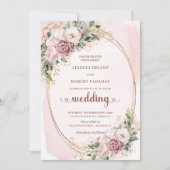 Graceful Watercolor Rose Gold Blush Flowers Weddin Einladung (Vorderseite)