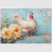Graceful White Chicken Gelb Blüten Dekoupage Seidenpapier (Vorderseite)