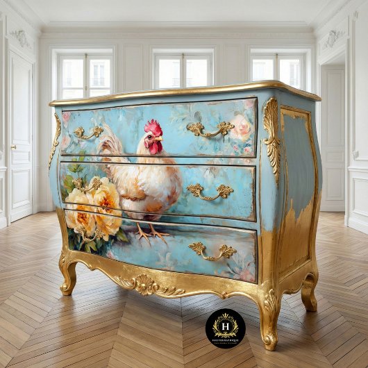 Graceful White Chicken Gelb Blüten Dekoupage Seidenpapier