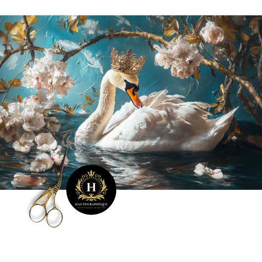 Graceful White Swan Blossom Branchen Decoupage Seidenpapier