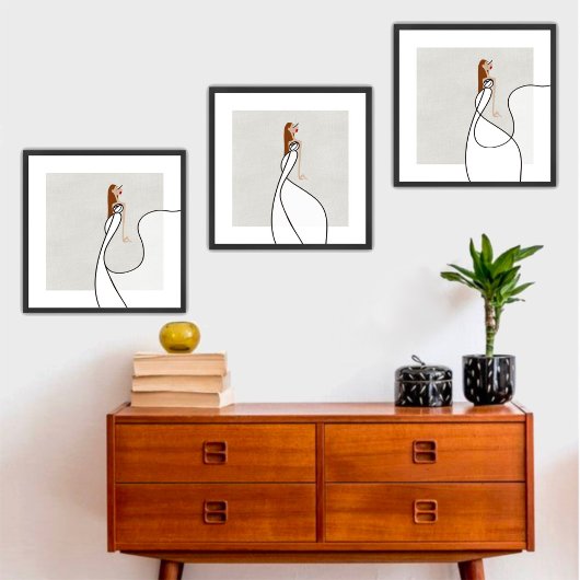 Graceful Woman Flowing Dress Minimalist Drawing 1 Poster